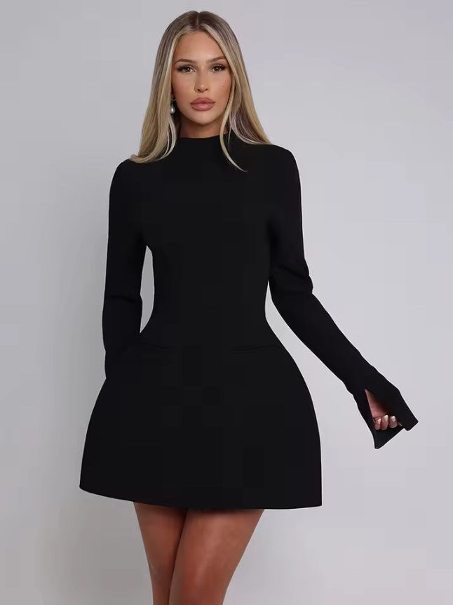 Mozision Long Sleeve Backless Elegant Mini Dress