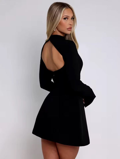 Mozision Long Sleeve Backless Elegant Mini Dress